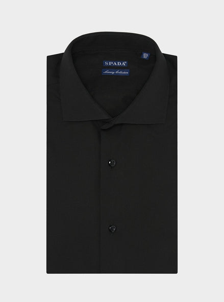 Camicia collo francese in puro cotone tinta unita-0